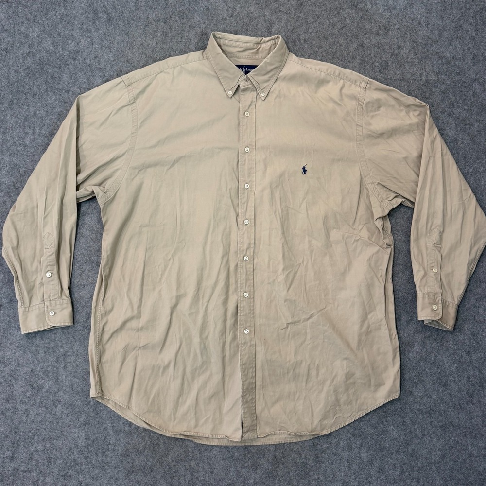 Ralph Lauren Tan Long Sleeve Button Down Cotton Shirt Men's Size 2XLT Tall